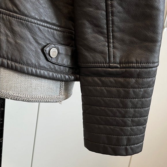 Calvin Klein Charcoal Grey Faux Leather Biker Jacket, Size M - Picture 9 of 16
